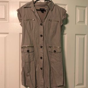 Tan/nude color short dress. Button up